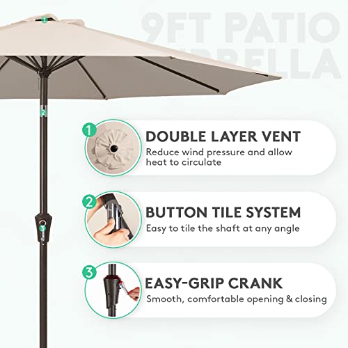 JEAREY 9FT Outdoor Patio Umbrella Outdoor Table Umbrella with Push Button Tilt and Crank, Market Umbrella 8 Sturdy Ribs UV Protection Waterproof for Garden, Deck, Backyard, Pool (Beige) by JEAREY - Used condition - Image 2