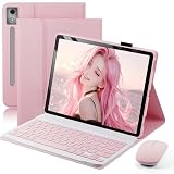 Keyboard Case for 2025 Lenovo Idea Tab Pro 12.7 inch - Stand Folio Detachable Keyboard Cover with Mouse (TB-373FU/TB-375FC) - Pink