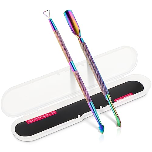 WLLHYF Lot de 2 repousse-cuticules en métal - Outil de manucure professionnel en acier inoxydable - Pour ongles et orteils