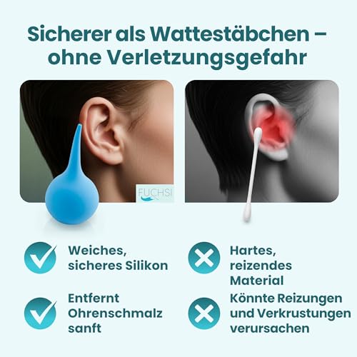 FUCHSI Ohrenreiniger Ohrenschmalz Entferner - Sicher & Einfach für Erwachsene Kinder & Babys I Wiederverwendbare Ohrenspülung Ohrendusche Ohrenreiniger Ohrenschmalz Entferner Ballonspritze Ohr Spülung