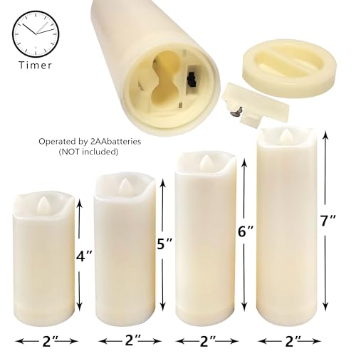 Image of QIDEA 2 inchX4 inch Outdoor Waterproof Flameless Candles With Timer, Battery Operated Flickering Led Pillar Candles, Electric Plastic Fake Candles For Home Garden Wedding Halloween Xmas Decorations 4 Pack