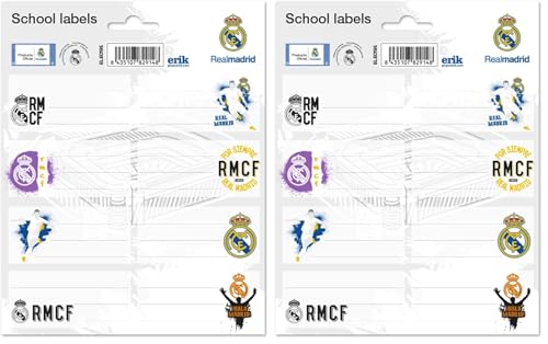 Etiquetas adhesivas Real Madrid - Pegatinas libro nombres/Pack etiquetas escolares