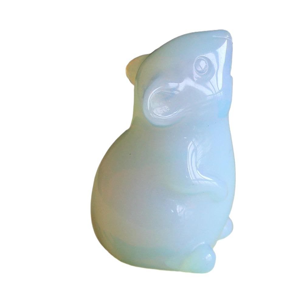 Dytartzx Hand Carved Mixed Gemstone Crystal Mouse Rat，Animal Carving Statue，Office Home Decor (White Opalite)