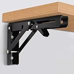 VinBee 2 Pcs Folding Shelf Brackets 8 inch Black Heavy Duty Metal Triangle Table Bench Collapsible Shelf Bracket, Shelf… - Image 7