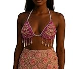 Sexy Beaded Triangle Bra Top – Chain Strap Halter Top with Tassels for Club, Rave & Resort Looks