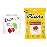 Ludens Wild Cherry Throat Drops, 90 Count & Ricola Original Herb Cough Drops, 45 Drops Soothe Throats Naturally