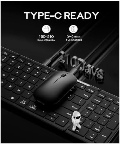 Universal Foldable Keyboard and Mouse with Travel Bag, Full-Size Portable Folding Wireless Keyboard Mouse Combo, Rechargeable Bluetooth for Laptop iPad Tablet, Android, Windows, iOS Compatible.
