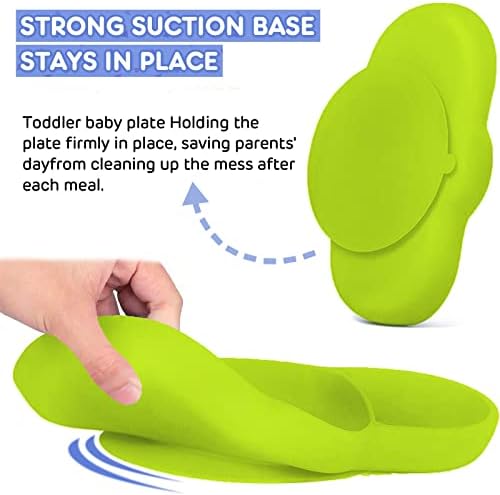 Baby Suction Bowls and Plates, Toddlers Bowls, iKiKin Silicone Baby Bowls, Portable Baby Feeding Bowls, Non Slip, BPA Free, FDA Certificated, Microwave and Dishwasher Safe (Elephant, Green)