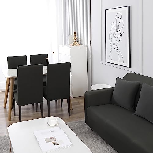 Image of HOKIPO Elastic Stretchable Single Seater Sofa Cover, Dark Grey (AR-4277-E21)