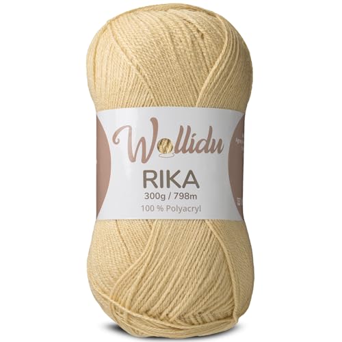 Wollidu Rika Garn zum Häkeln und Stricken 300g / 798m Strickgarn 100% Polyacryl Häkelgarn Sand