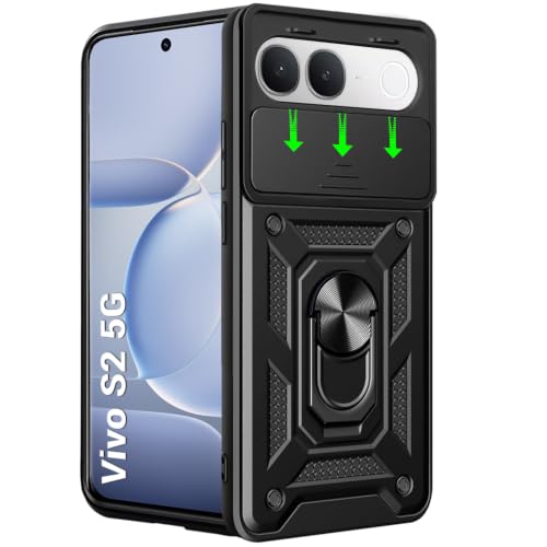 Image of TheGiftKart Tough Armor Bumper Back Cover Case for Vivo S2 5G | Sliding Camera Cover, Kickstand & Ring Holder | 360 Degree Protection Back Cover Case for Vivo S2 5G (PC & TPU, Black)