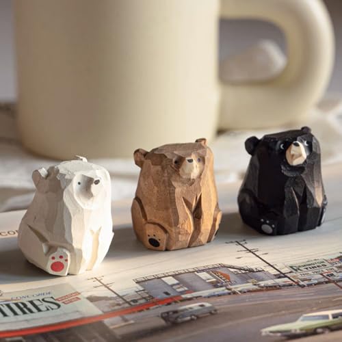 Figuras decorativas de oso talladas a mano de madera 2-pack miniatura 4