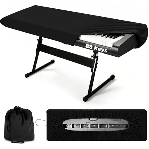 88 Keys Piano Keyboard Dust Cover, Stretchy Protective Keyboard Cover with Elastic Cord Locking...