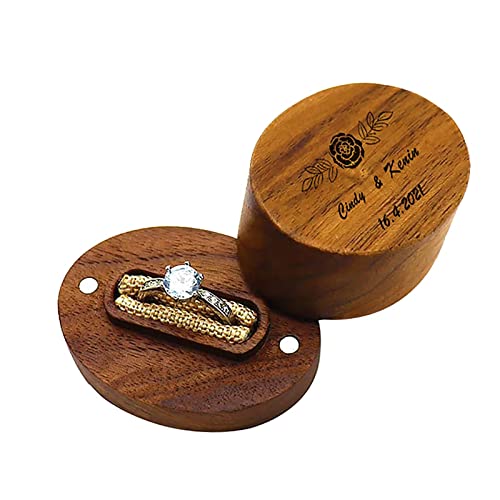 Zhuchao Benutzerdefinierte Ovale Holzringschatulle, Personalisierte Eheringschatulle, Holzringträgerschatulle für Vorschlag, Rustikaler Geschnitzter Verlobungsringhalter Cover