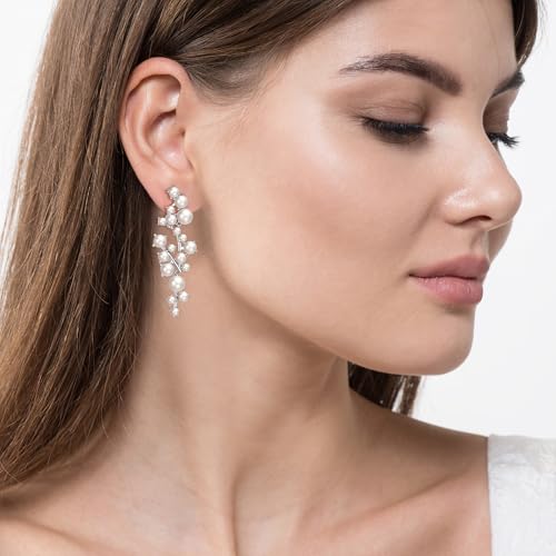 Crysdue Women's Rose Gold Sparkle CZ Ivory Simulated Pearl Drop Wedding Earrings for Brides Bridesmaid Prom by Crysdue - Used condition - Image 3