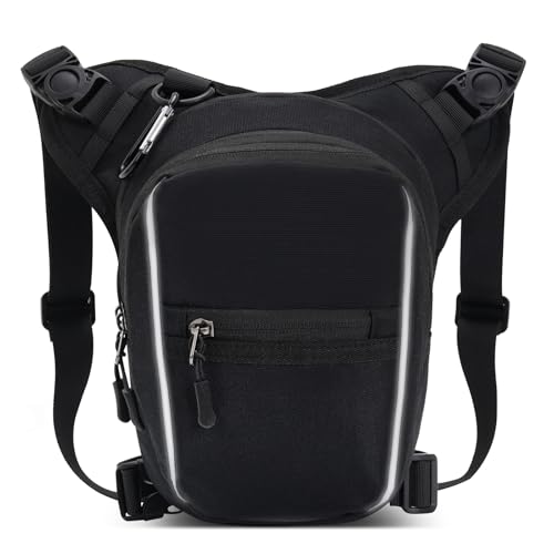 Marsupio da Gamba Moto Uomo e Donna Espandibile Borsa da Gamba con 2 Riflettente Marsupio Cosciale Borsello Sportivo con Multitache per Trekking Ciclismo Viaggio Campeggio Pesca (nero)
