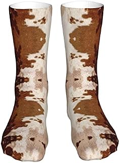 883 Compression Socks Modern Cowhide Faux Cow Print Brown Calf Socks Soft Athletic Socks Breathable Crew Socks For Trekking Hiking Walking 40cm
