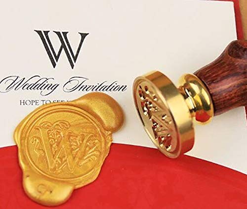 Mnyr Vintage Custom Wedding Sealing Wax Seal Stamp Kit 2 Letter Heart Love Monogram Rosewood Handle Invitation Embellishment Christmas Gift Package Customize Personalized Words Wax Seal Stamp Set #TOP7