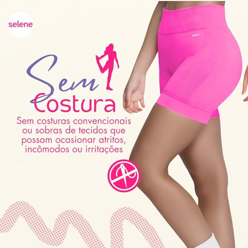 SELENE Kit 2 Shorts Academia Feminino Sem Costura Canelado Fitness Adulto, 1 Preto - 1 Rosa Neon, M