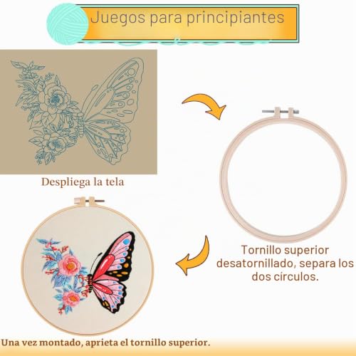 Miniatura 5 de W Rxkiocs Kit Bordado Principiantes Set De Inicio Bordado Embroidery Kit Punto De Cruz De Mariposas Diy Aguja De Bordar Con Bastidor Ajustableaguja De Bordarhilo De Bordarhilo De Bordar De Colores