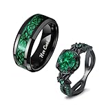 BomdoG Custom Engraved Couples Rings Set Blue and Purple Red Men Promise Rings for Him and Her Black Matching Celtic Dragon Wedding Rings Set for Engagement Green Sets CZ Ruby Rings (Green)