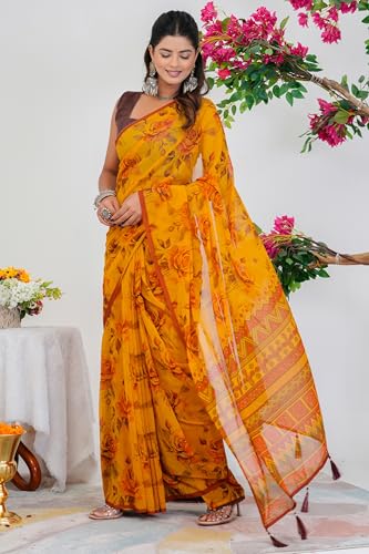 Image of MIRCHI FASHION Saree for Woman Georgette Floral Printed | Lightweight Comfortable Sari for Regular Social Wear and social visits