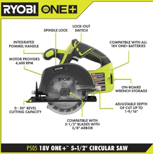 RYOBI 18V ONE+ 5-1/2" Circular Saw with 5-1/2" 18TPI Carbide Tipped Blade thumbnail 4