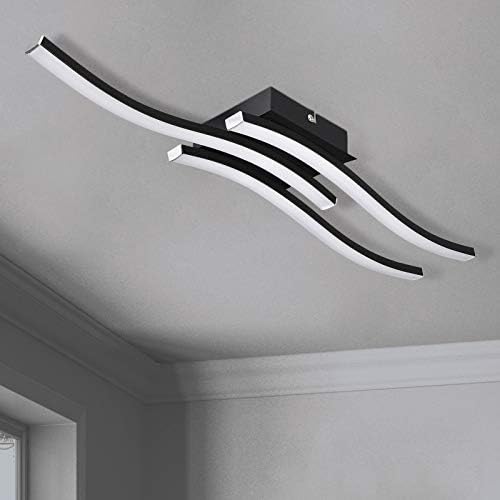 HUOKU Curved LED Ceiling Light 3 LED Boards 3000K Warm White Ceiling Light Fitting 18W 1610Lm Modern Design Flush Ceiling Light for Bedroom, Living Room Hallway & Kitchen Blushed Black