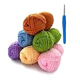 Wolle zum Häkeln 6 x 50g Häkelgarn (60% Baumwolle, 50% Acryl) mit 2,5mm Häkelnadel &...