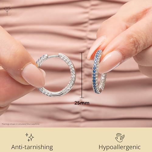 925 Sterling Silver Gemstone Hoop Earrings for Women with White Sapphires | Inside Out Hoop Earrings for Women | Hypoallergenic 25MM Sapphire Ruby or Emerald Birthstone Earrings by MAX + STONE3