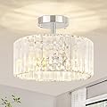 TOULMJ 3-Light Crystal Semi Flush Mount Ceiling Light, Modern Chrome Crystal Round Close to Ceiling Light Fixture for Bedroom Kitchen Island Hallway Foyer Entryway, Chrome Finish