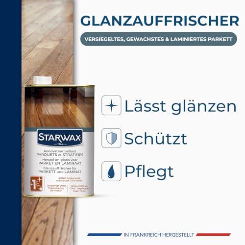 STARWAX - Glanzauffrischer für Parkett - Pflegeprodukt für Parkett - Hält bis zu 1 Jahr an - Lange Glanzwirkung - Gegen Kratzer, gegen Flecken - Rutschfest - - Kanister 1 l