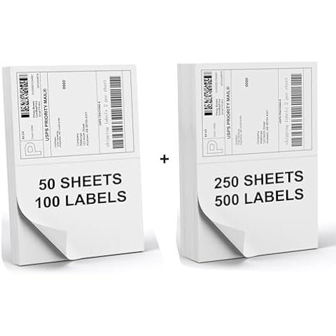 PAPRMA 8.5" x 5.5" Shipping Labels 600 Labels, Half Sheet Labels for Laser/Inkjet Printers Adhesive Large Labels 2 Per Page (300 Sheets) Cover