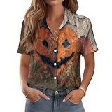 Halloween Shirts for Women Funny Graphic Button Up Short Sleeve Blouses