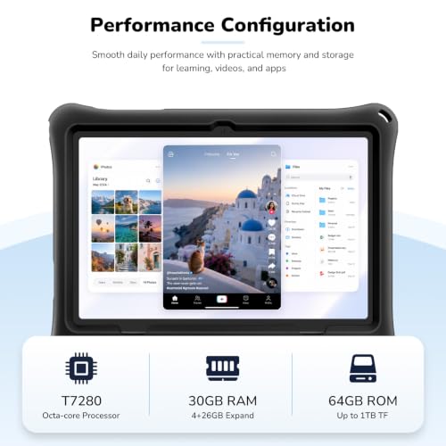 Image of Kids Tablet, Android 16 Tablet for Kids 10 inch withEVA Case (Black) 30GB RAM 64GB ROM 1TB TF Card Expandable for Toddler Children, Parental Control, Dual Camera, WiFi, Gift