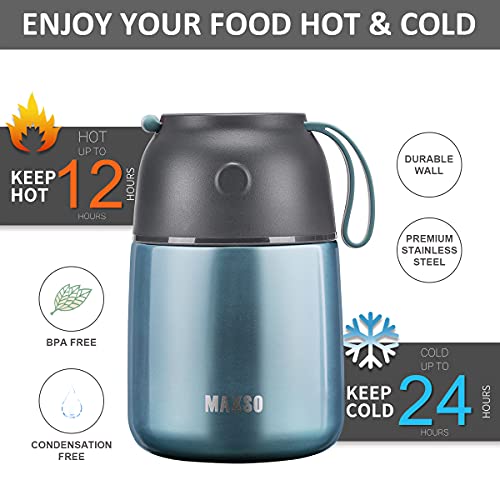Image of Insulated Thermo Food Jar for Hot & Cold Food for Kids Adult, 17 oz Soup Thermal Hot Food Containers for Lunch, Triple Layer Insulation Stainless Steel Food Jar with Spoon (Lightblue)