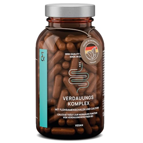 Flohsamenschalen Kapseln mit 2200mg Flohsamenschalenpulver je Tagesdosis, Kümmel & Fenchel Extrakt - Komplex für die Verdauung mit Calcium - 120 Flohsamen Kapseln Vegan