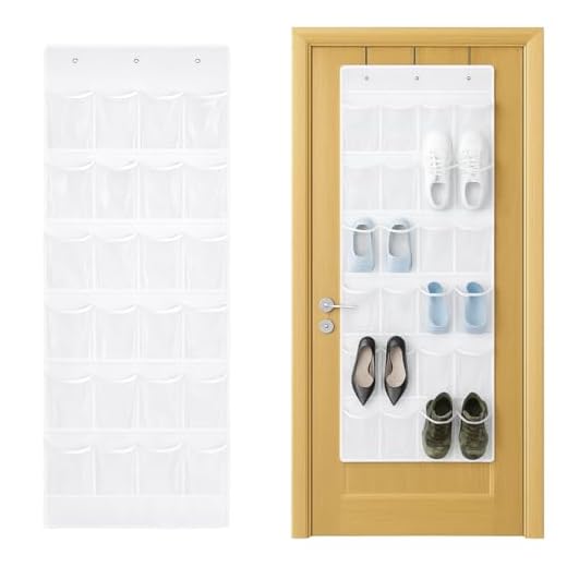 Organizador de Sapatos Suspenso de Porta Pendurável Com 24 Bolsos Sapateira Organizador de Calçados Roupas Íntimas Acessórios Produtos de Higiene Maquiagem e muito mais Versátil e Durável (Branco)