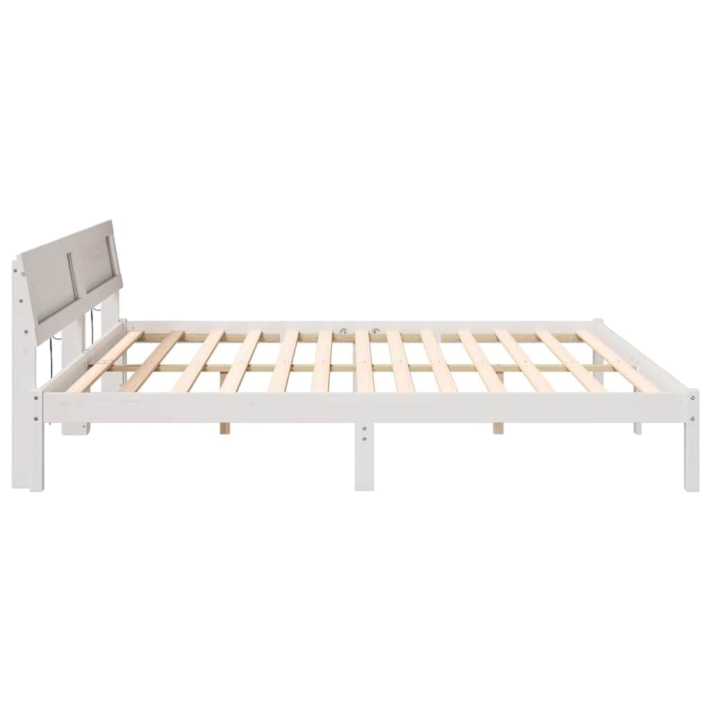 Bettgestell mit Kopfteil Weiß 200 x 200 cm Massives Kiefernholz modernes Design langlebig stabile Grundlage mit Lattenrost für bequemes Schlafen im Schlafzimmer