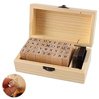 Wooden Rubber Stamp Kit - 26 PCS Alphabet + 10 PCS Letter Wood Stamps for Crafts With Ink Stamper Seal Set and Storage Box for Card Making Scrapbooking