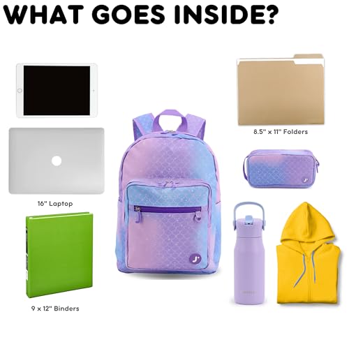 J World Zenpack Jr. Elementary School Backpack with Laptop Compartment. Travel Backpack for Kids Adults with Luggage Sleeve. Cute Bookbag for Girls Boys, Purple Mermaid by J World New York - Used condition - Image 8