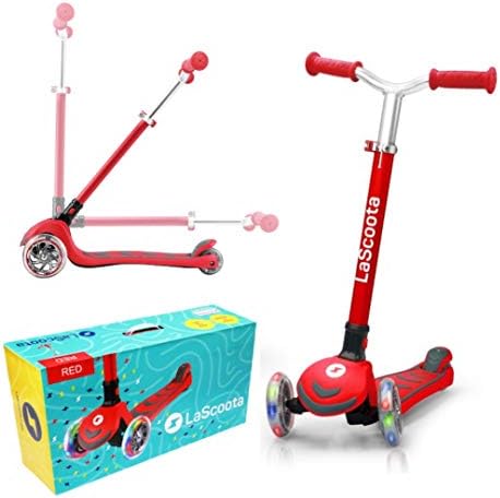 LaScoota Kick N Roll Scooter for Kids, 3 Wheel Adjustable Height Scooter with LED Flashing Wheels and Anti-Slip Deck, for Riders Aged 3-12 and up to 100 lbs.