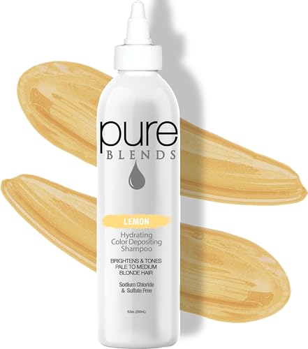 Pure Blends Lemon Hydrating Color Depositing Shampoo - Brighten & Tone Faded Hair with Semi-Permanent Dye, Prevents Fade for Color-Treated Hair, 8.5 Oz.
