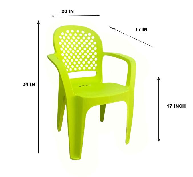 Image of Cello Crystal Armrest Plastic Chair | Chairs for Living Room, Garden, Home Indoor and Outdoor Use (Colour: Lime Green, Set of 4)