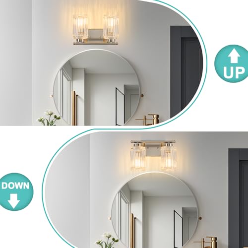 Image of 2 Light Bathroom Light Fixtures Modern Brushed Nickel 12 Inch Vanity Lights for Bathroom Lighting Fixtures Over Mirror with Thickened Glass Shade for Cabinet Mirror Bedroom Hallway