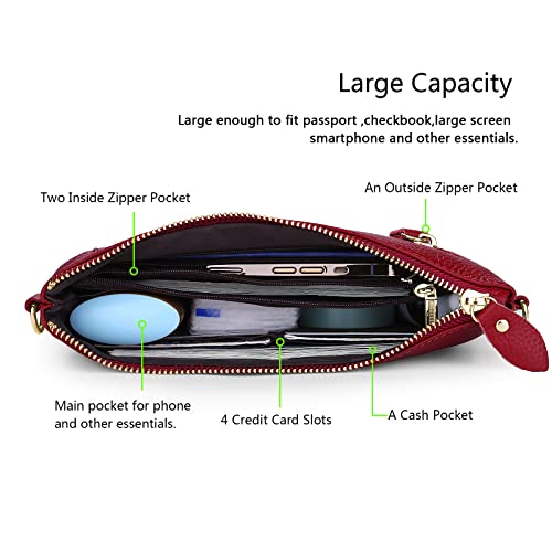 Image of YALUXE Women's Genuine Leather Wristlet Purse Clutch Handbag with Phone Pocket Card Holder and Crossbody Strap