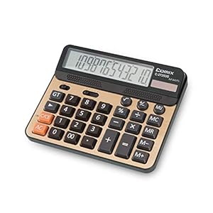 Calculator 12 Digits LCD Display Standard Function Desk Calculators with Large Computer Keys Dual Powered Solar Office Calculator Champaign Gold Color Panel for Handheld for Daily and Office (Golden)