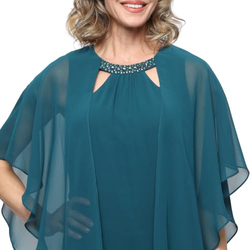 Image of S.L. Fashions Women's Capelet Cascade Sleeve Dress with Beaded Cutout Neckline, Special Occasion Dress