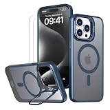 【強化フィルム2枚付き】HCXLYP iPhone 13 Pro ケース MagSafe対応 隠れスタンド 3WAY置き ストラップホール付き いphone13 pro ケース ワイヤレス充電対応 スマホケース アイホン13pro 携帯ケース 耐衝撃 傷防止 軽量 ブルー