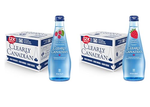 Image of Clearly Canadian Sparkling Flavored Water, 11 oz Glass Bottles - Variety of Refreshing Flavors, Premium Carbonated Beverage, Available in 12-Pack and 24-Pack Options (24 Pack, Raspberry /Strawberry)